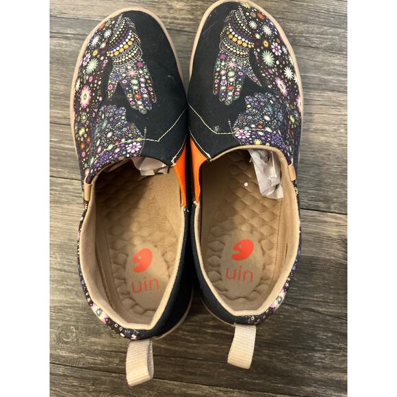 UIN Pray for Goodness Women’s Canvas Slip-On Shoes Size 7.5 Black Floral artsy - Picture 9 of 11